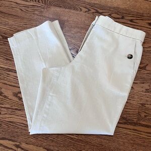 J Crew Womens Linen Cotton Pants Size 10 Cream Flat Front Pockets Elastic Back